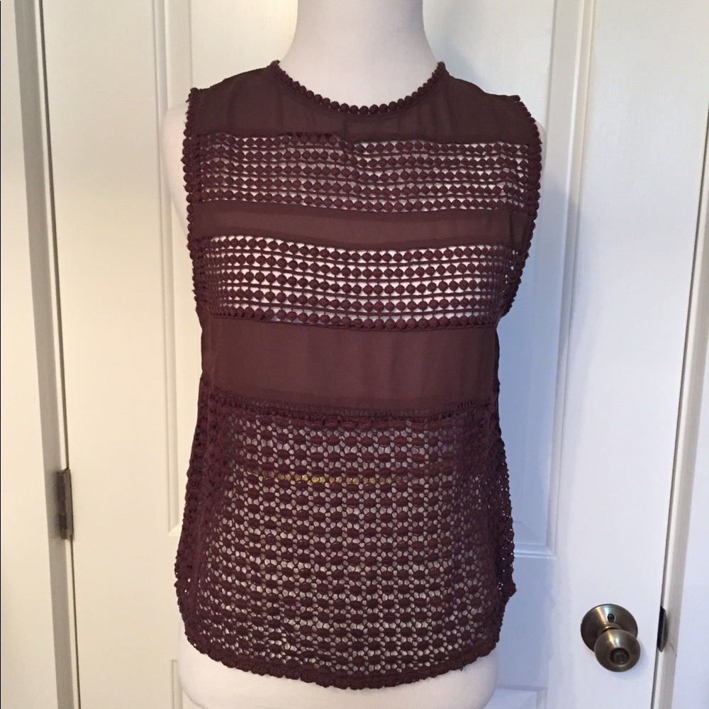 NEW GRIFFLIN TOP TANK BLOUSE BROWN SHEER Size SMALL